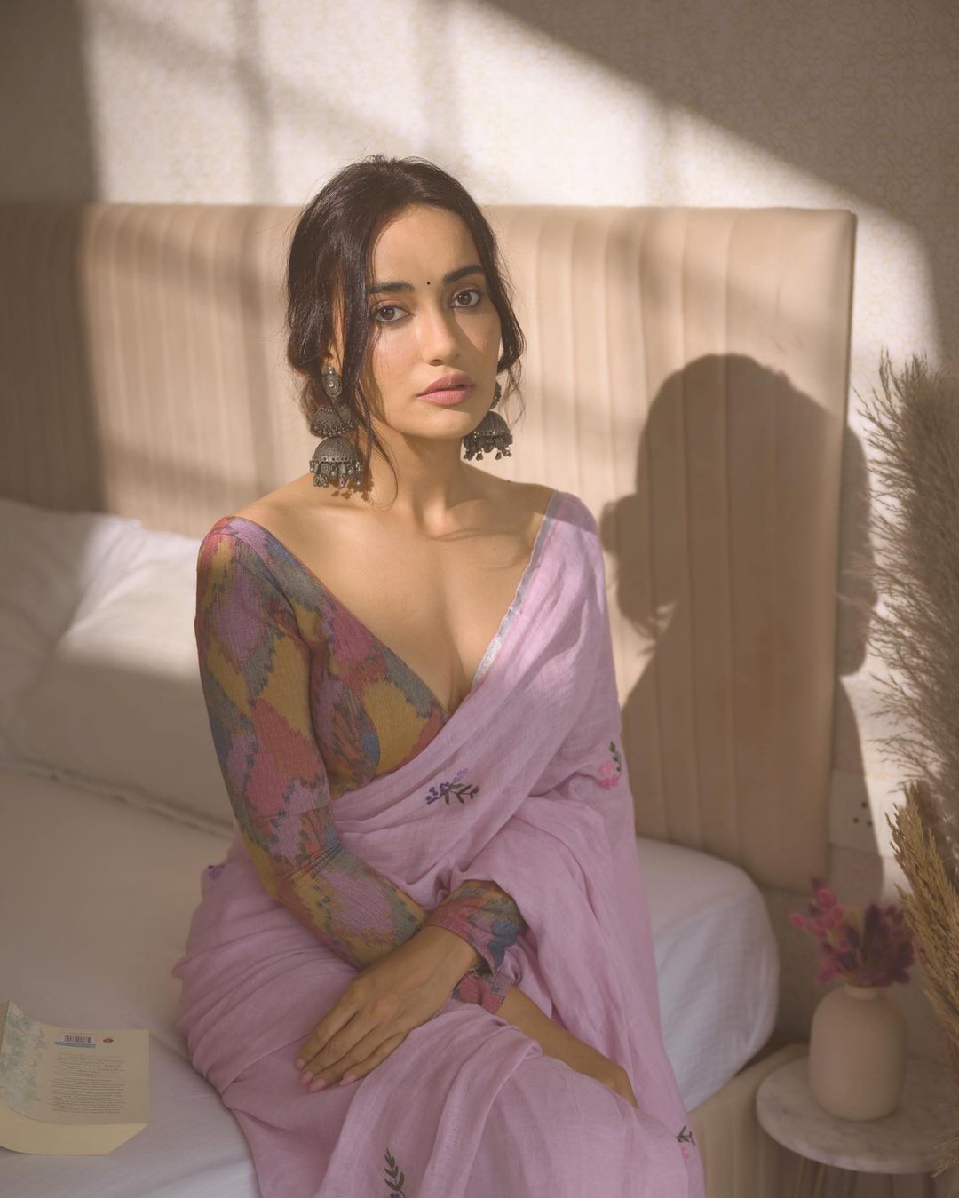 Indian Actress Surbhi Jyoti Images in Pink Colour Saree